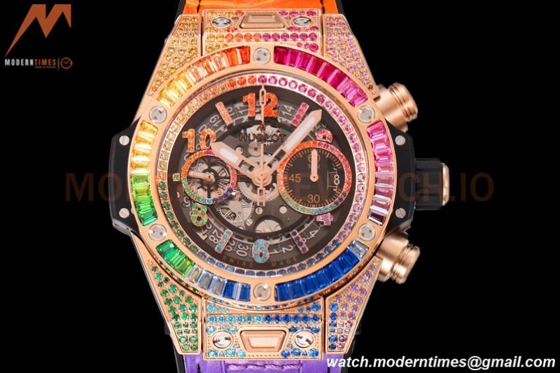 Hublot - Big Bang Unico 45mm Rainbow Diamond RG/RU Blk/Ske BBF A1280