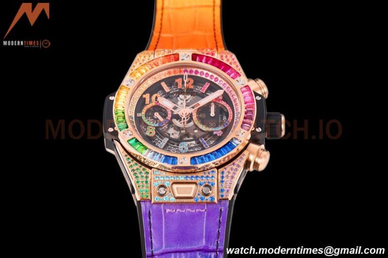 Hublot - Big Bang Unico 45mm Rainbow Diamond RG/RU Blk/Ske BBF A1280