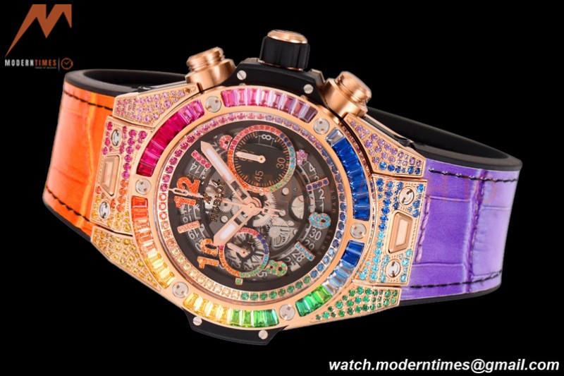 Hublot - Big Bang Unico 45mm Rainbow Diamond RG/RU Blk/Ske BBF A1280