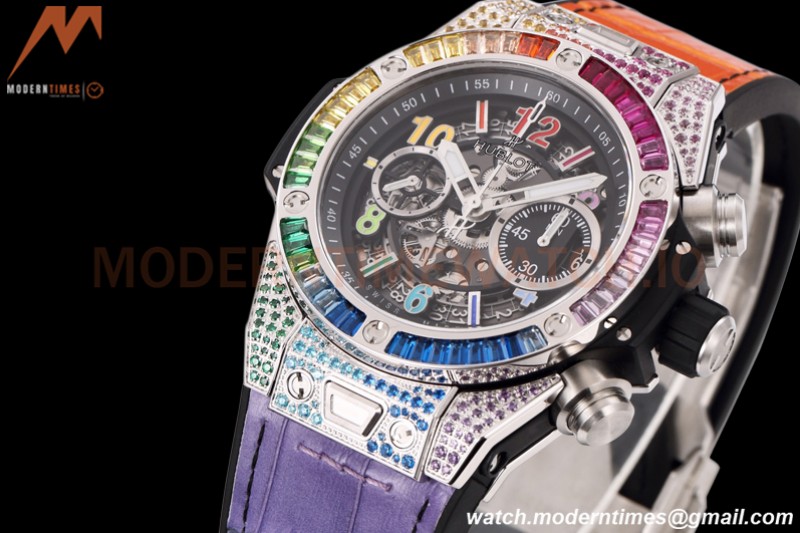 Hublot - Big Bang Unico 45mm Rainbow Diamond SS/RU Blk/Ske BBF A1280