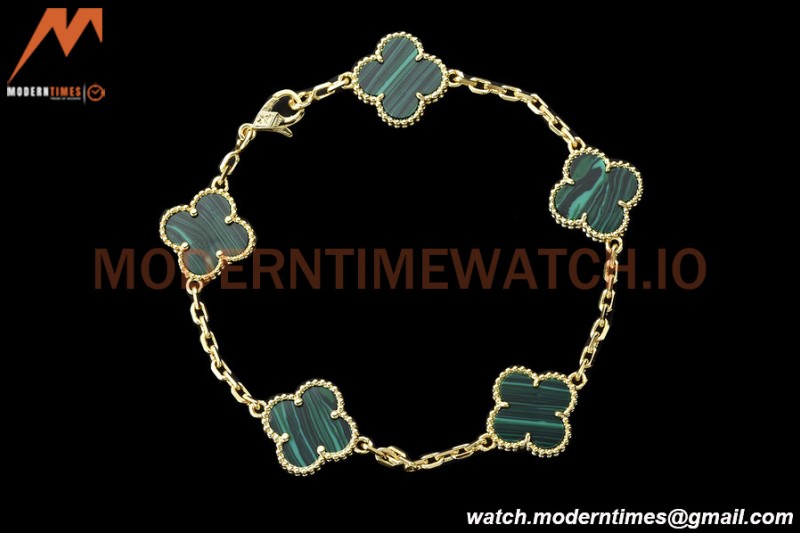 Van Cleef & Arpels 5 Motif Vintage Alhambra Malachite Gold Bracelet – Iconic Luxury Replica