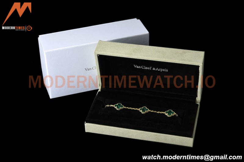 Van Cleef & Arpels 5 Motif Vintage Alhambra Malachite Gold Bracelet – Iconic Luxury Replica