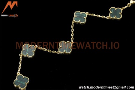 Van Cleef & Arpels 5 Motif Vintage Alhambra Malachite Gold Bracelet