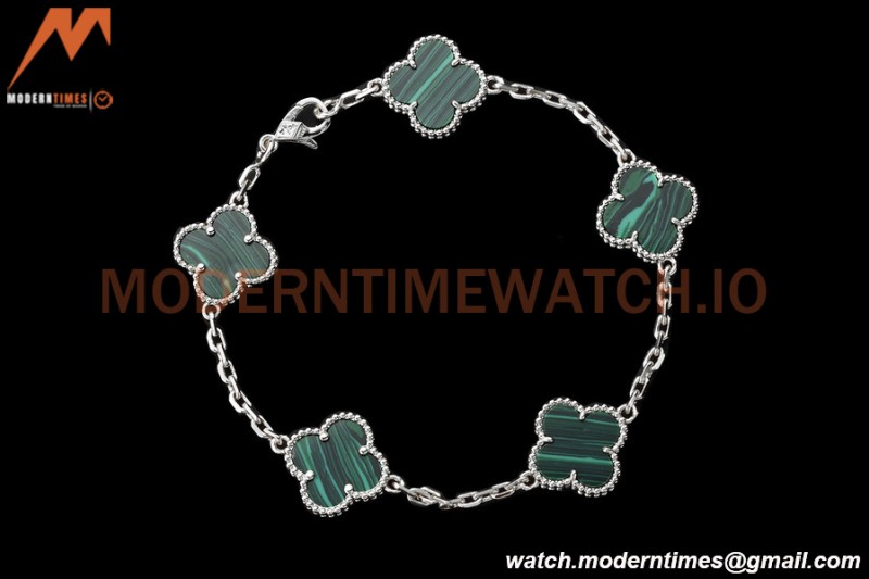 Van Cleef & Arpels 5 Motif Vintage Alhambra Malachite Silver Bracelet – Iconic Luxury Replica