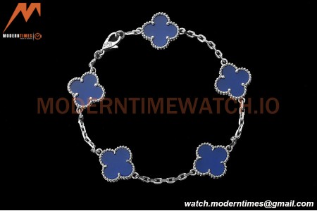 Van Cleef & Arpels 5 Motif Vintage Alhambra Malachite Silver Bracelet Gift