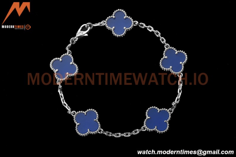 Van Cleef & Arpels 5 Motif Vintage Alhambra Malachite Silver Bracelet – Iconic Luxury Replica