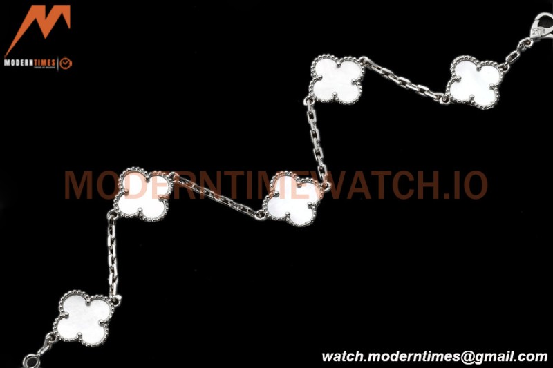 Van Cleef & Arpels 5 Motif Vintage Alhambra Malachite Silver Bracelet – Iconic Luxury Replica