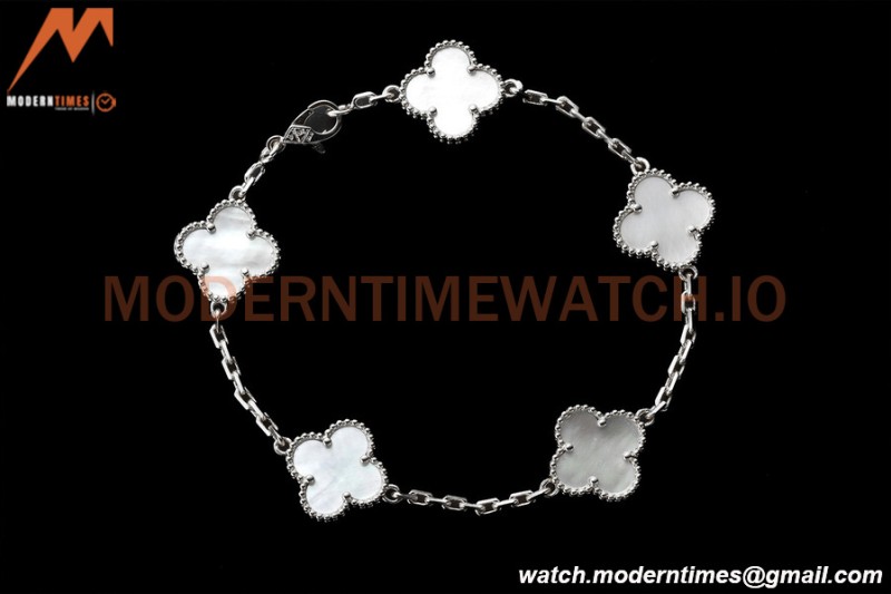 Van Cleef & Arpels 5 Motif Vintage Alhambra Malachite Silver Bracelet – Iconic Luxury Replica