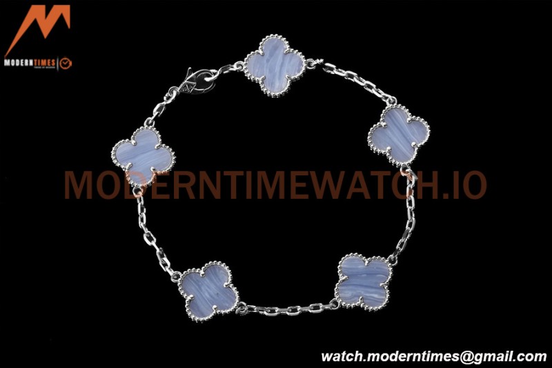Van Cleef & Arpels 5 Motif Vintage Alhambra Malachite Silver Bracelet – Iconic Luxury Replica