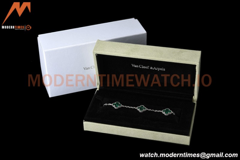 Van Cleef & Arpels 5 Motif Vintage Alhambra Malachite Silver Bracelet – Iconic Luxury Replica