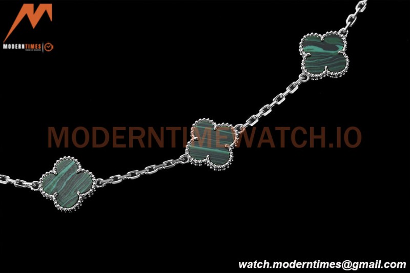Van Cleef & Arpels 5 Motif Vintage Alhambra Malachite Silver Bracelet – Iconic Luxury Replica