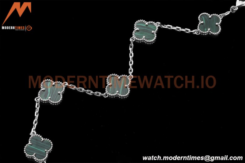 Van Cleef & Arpels 5 Motif Vintage Alhambra Malachite Silver Bracelet – Iconic Luxury Replica
