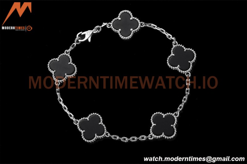 Van Cleef & Arpels 5 Motif Vintage Alhambra Malachite Silver Bracelet – Iconic Luxury Replica