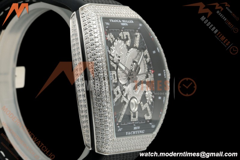 Franck Muller - Vanguard Yachting V45 Silver Dragon King Full Diamond Blk/Dia Black Nylon Strap ABF A2824