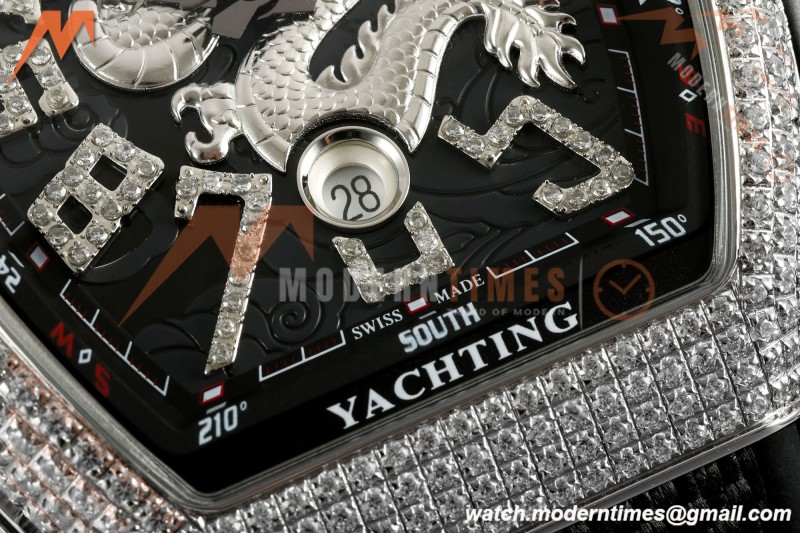 Franck Muller - Vanguard Yachting V45 Silver Dragon King Full Diamond Blk/Dia Black Nylon Strap ABF A2824