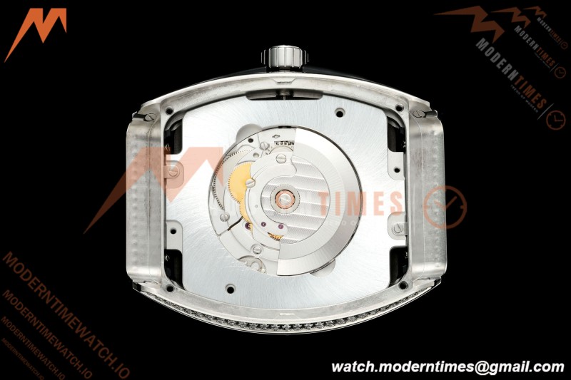 Franck Muller - Vanguard Yachting V45 Silver Dragon King Full Diamond Grn/Dia Black Leather Strap ABF A2824 | 프랭크 뮬러 - 뱅가드 요팅 V45 실버 드래곤 킹 풀 다이아몬드 그린/다이아몬드 블랙 가죽 스트랩 ABF A2824