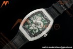 Franck Muller - Vanguard Yachting V45 Silver Dragon King Full Diamond Grn/Dia Black Leather Strap ABF A2824 | 프랭크 뮬러 - 뱅가드 요팅 V45 실버 드래곤 킹 풀 다이아몬드 그린/다이아몬드 블랙 가죽 스트랩 ABF A2824