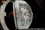 Franck Muller - Vanguard Yachting V45 Silver Dragon King Full Diamond Grn/Dia Black Leather Strap ABF A2824 | 프랭크 뮬러 - 뱅가드 요팅 V45 실버 드래곤 킹 풀 다이아몬드 그린/다이아몬드 블랙 가죽 스트랩 ABF A2824