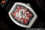 Franck Muller - Vanguard Yachting V45 Silver Dragon King Full Diamond Red/Dia Black Leather Strap ABF A2824 | 프랭크 뮬러 - 뱅가드 요팅 V45 실버 드래곤 킹 풀 다이아몬드 레드/다이아몬드 블랙 가죽 스트랩 ABF A2824
