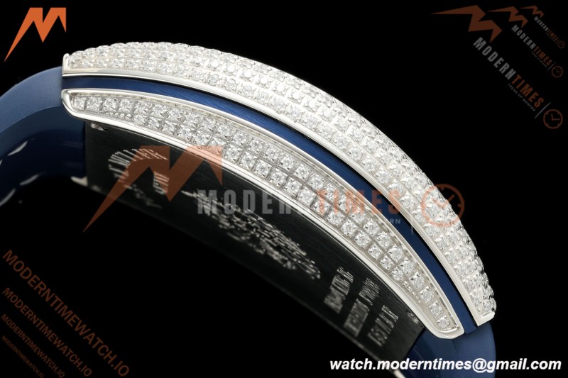 Franck Muller - Vanguard Yachting V45 Silver Dragon King Full Diamond Blu/Dia Blue Nylon Strap ABF A2824 | 프랭크 뮬러 - 뱅가드 요팅 V45 실버 드래곤 킹 풀 다이아몬드 블루/다이아몬드 블루 나일론 스트랩 ABF A2824