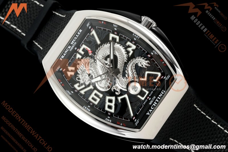 Franck Muller - Vanguard Yachting V45 Silver Dragon King Blk/Num Black Nylon Strap ABF A2824