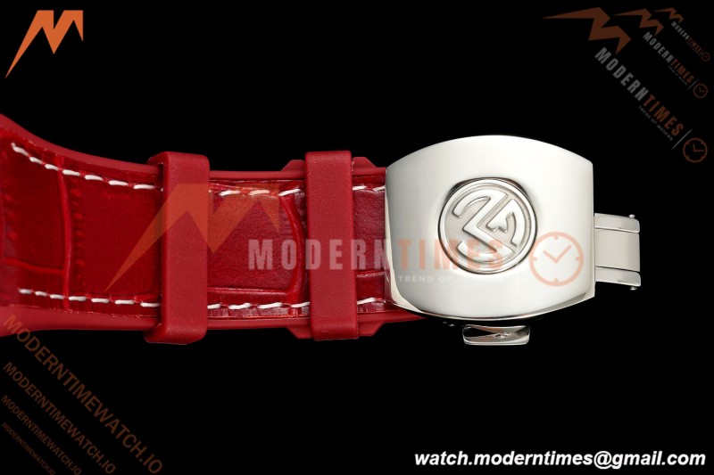 Franck Muller - Vanguard Yachting V45 Silver Dragon King Red/Num Red Leather Strap ABF A2824