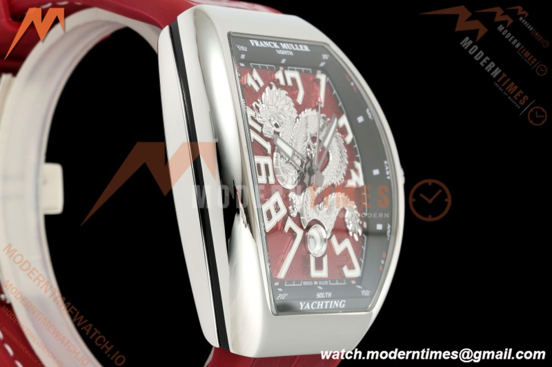 Franck Muller - Vanguard Yachting V45 Silver Dragon King Red/Num Red Leather Strap ABF A2824