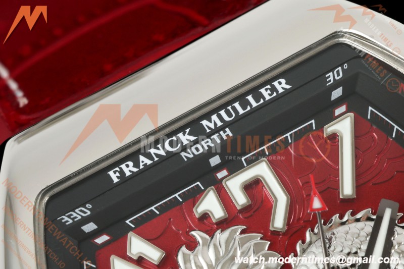 Franck Muller - Vanguard Yachting V45 Silver Dragon King Red/Num Red Leather Strap ABF A2824