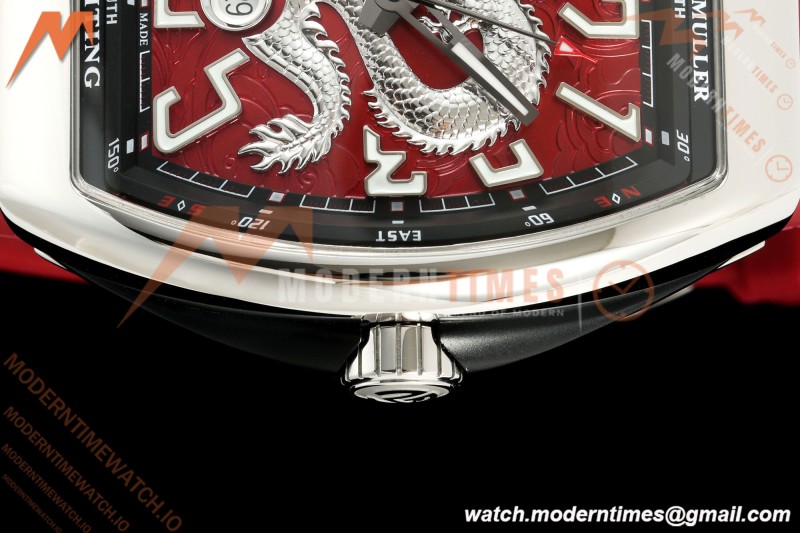Franck Muller - Vanguard Yachting V45 Silver Dragon King Red/Num Red Leather Strap ABF A2824
