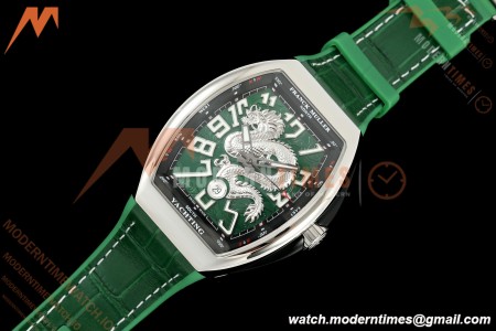 Franck Muller - Vanguard Yachting V45 Silver Dragon King Grn/Num Green Leather Strap ABF A2824