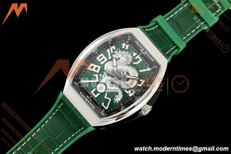 Franck Muller - Vanguard Yachting V45 Silver Dragon King Grn/Num Green Leather Strap ABF A2824