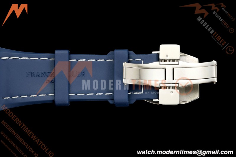 Franck Muller - Vanguard Yachting V45 Silver Dragon King Blu/Num Blue Leather Strap ABF A2824