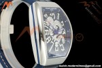 Franck Muller - Vanguard Yachting V45 Silver Dragon King Blu/Num Blue Leather Strap ABF A2824