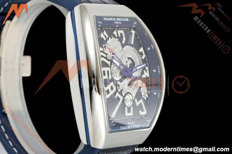 Franck Muller - Vanguard Yachting V45 Silver Dragon King Blu/Num Blue Leather Strap ABF A2824
