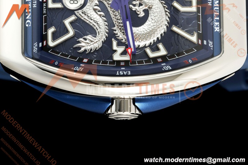 Franck Muller - Vanguard Yachting V45 Silver Dragon King Blu/Num Blue Leather Strap ABF A2824