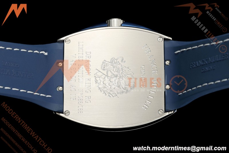 Franck Muller - Vanguard Yachting V45 Silver Dragon King Blu/Num Blue Leather Strap ABF A2824