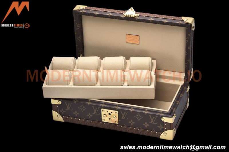 Louis Vuitton Monogram Canvas Watch Case Brown Leather Coffer 8 Position Trunk M47641