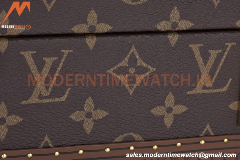 Louis Vuitton Monogram Canvas Watch Case Brown Leather Coffer 8 Position Trunk M47641
