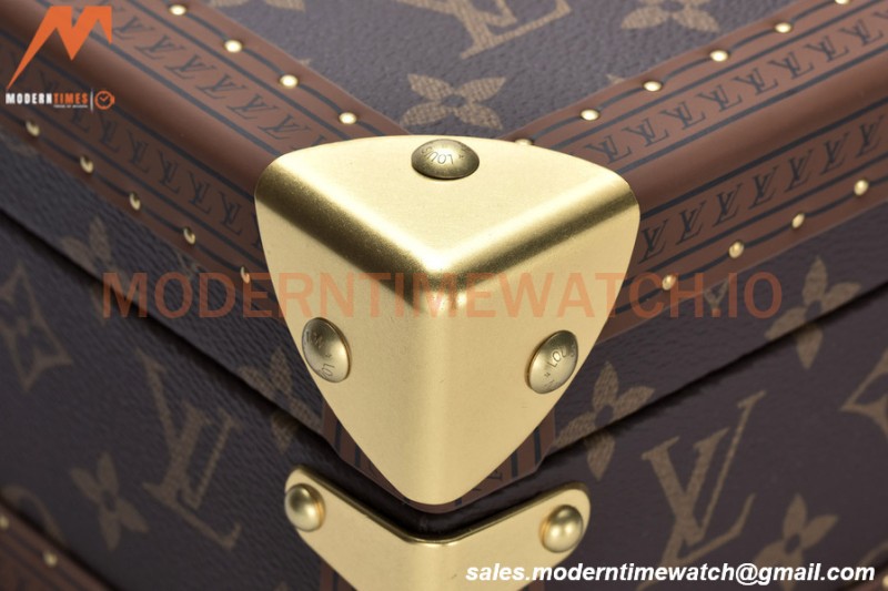 Louis Vuitton Monogram Canvas Watch Case Brown Leather Coffer 8 Position Trunk M47641