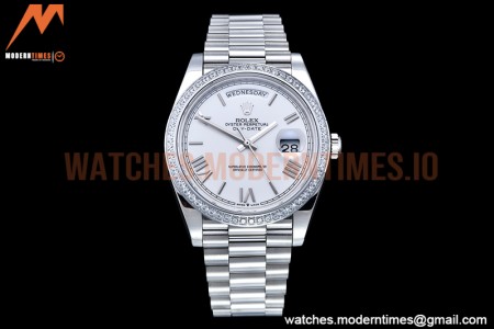 Rolex - DayDate 40mm Flt Dia SS/SS White/Rm GSF A2836 Mod