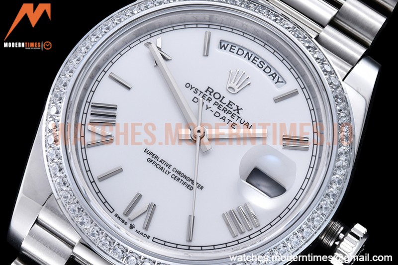 Rolex - DayDate 40mm Flt Dia SS/SS White/Rm GSF A2836 Mod