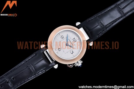 Cartier - Pasha Ladies Blk RG/SS/LE White/Num AF Qtz