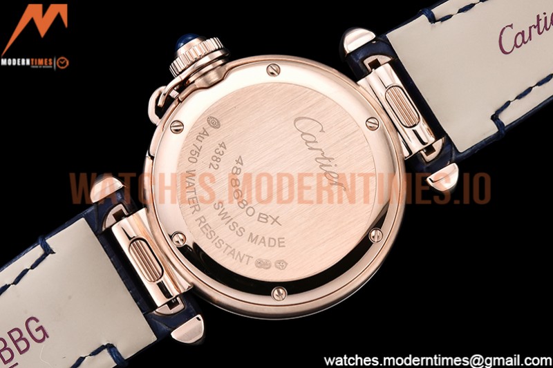 Cartier - Pasha Ladies Dia Blue RG/LE White/Num AF Qtz