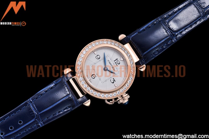Cartier - Pasha Ladies Dia Blue RG/LE White/Num AF Qtz