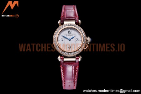 Cartier - Pasha Ladies Dia Red RG/LE White/Num AF Qtz