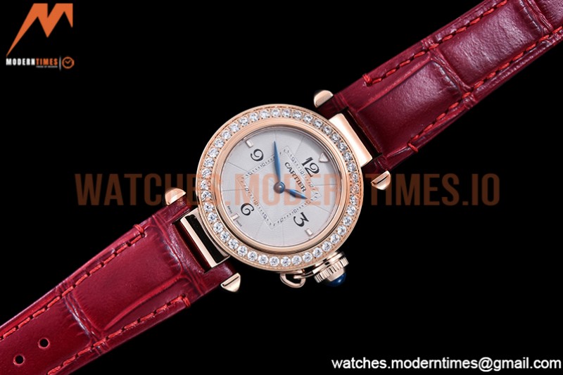 Cartier - Pasha Ladies Dia Red RG/LE White/Num AF Qtz