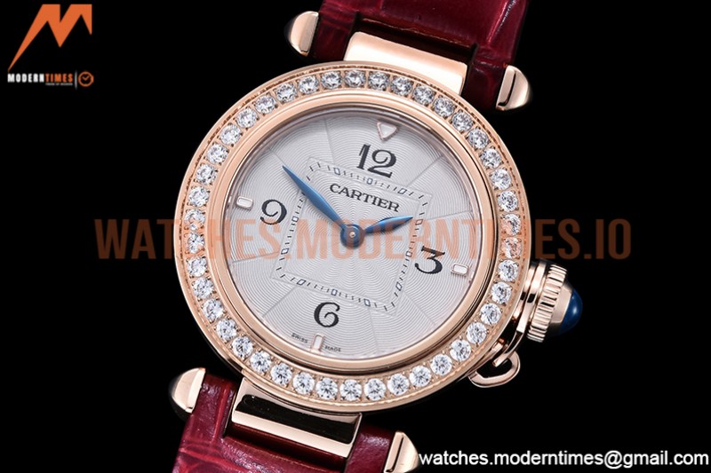 Cartier - Pasha Ladies Dia Red RG/LE White/Num AF Qtz