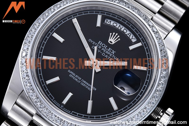 Rolex - DayDate 40mm Flt Dia SS/SS Black/Stk GSF A2836 Mod