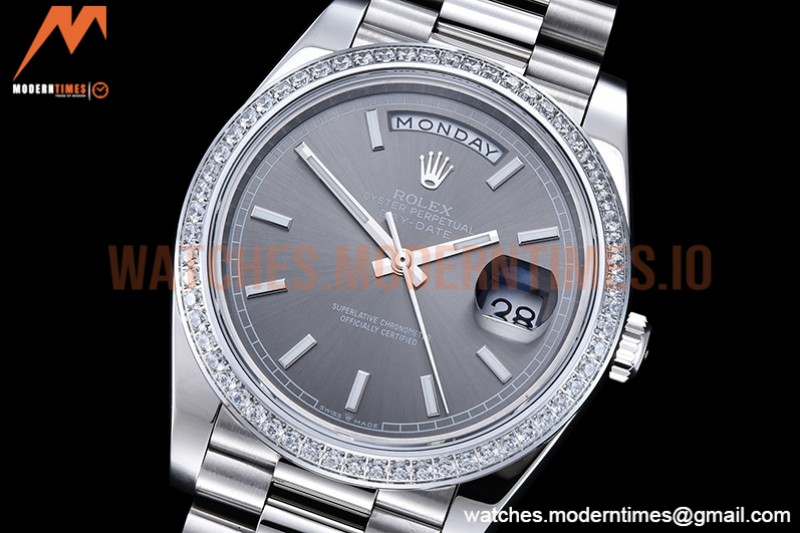 Rolex - DayDate 40mm Flt Dia SS/SS Grey/Stk GSF A2836 Mod