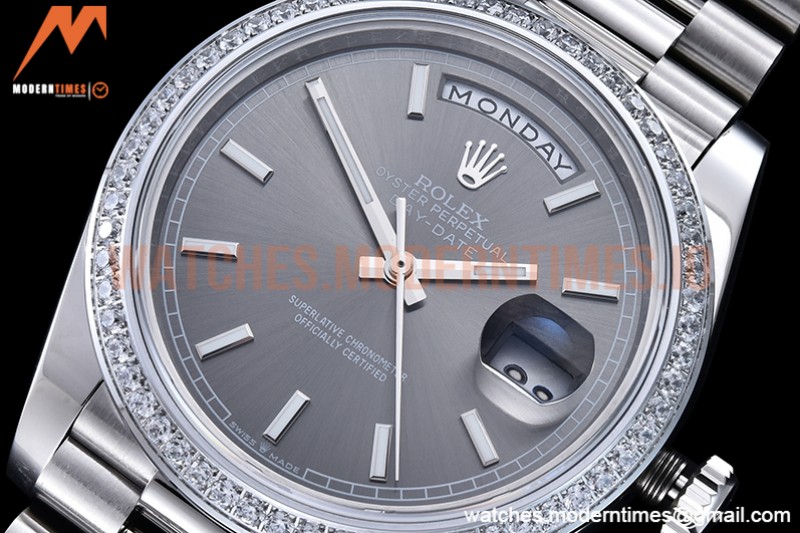 Rolex - DayDate 40mm Flt Dia SS/SS Grey/Stk GSF A2836 Mod